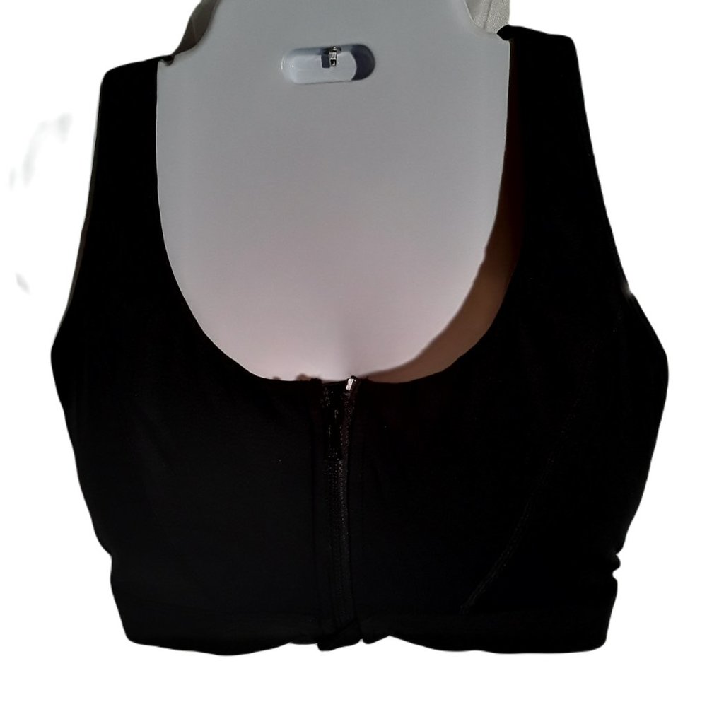 Angabriel Wirefree women's high impact zip front sports bra Size 2XL Black - Picture 2 of 9